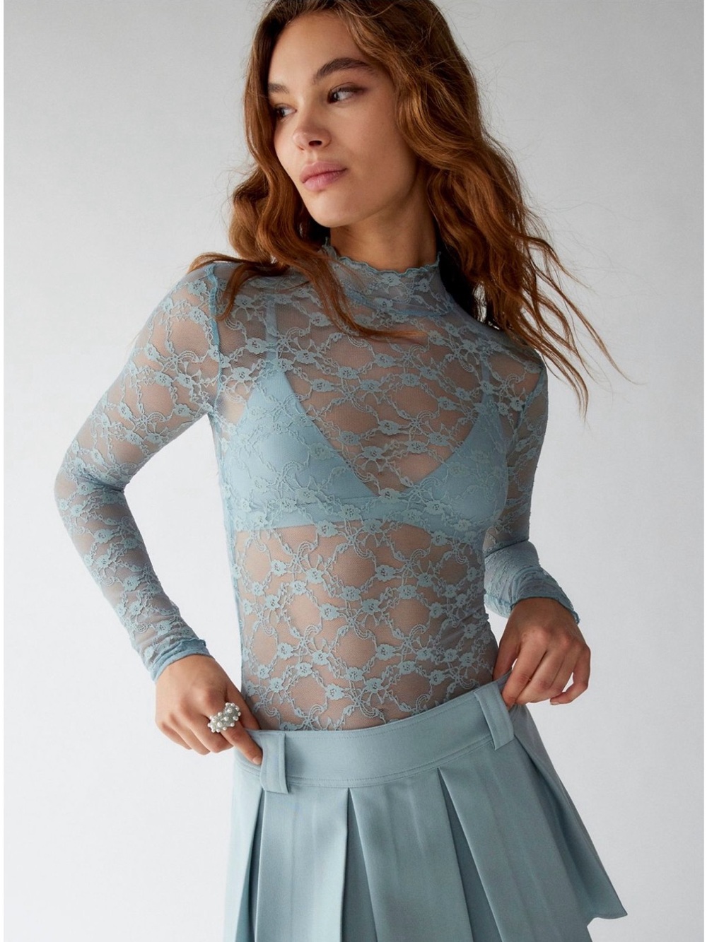 Luna Sheer Lace Mock Neck Top
